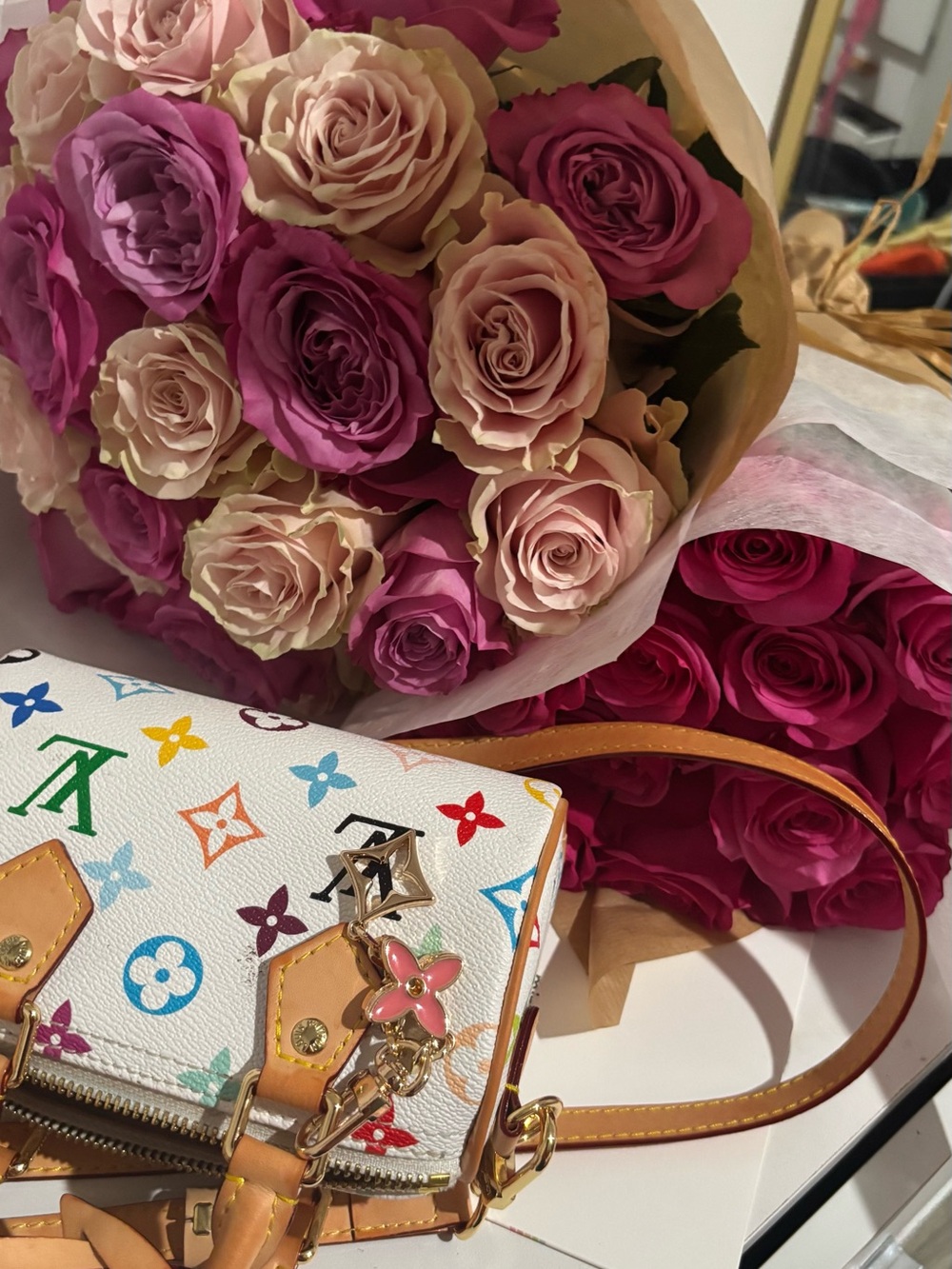 Multi colored bag with floral design
